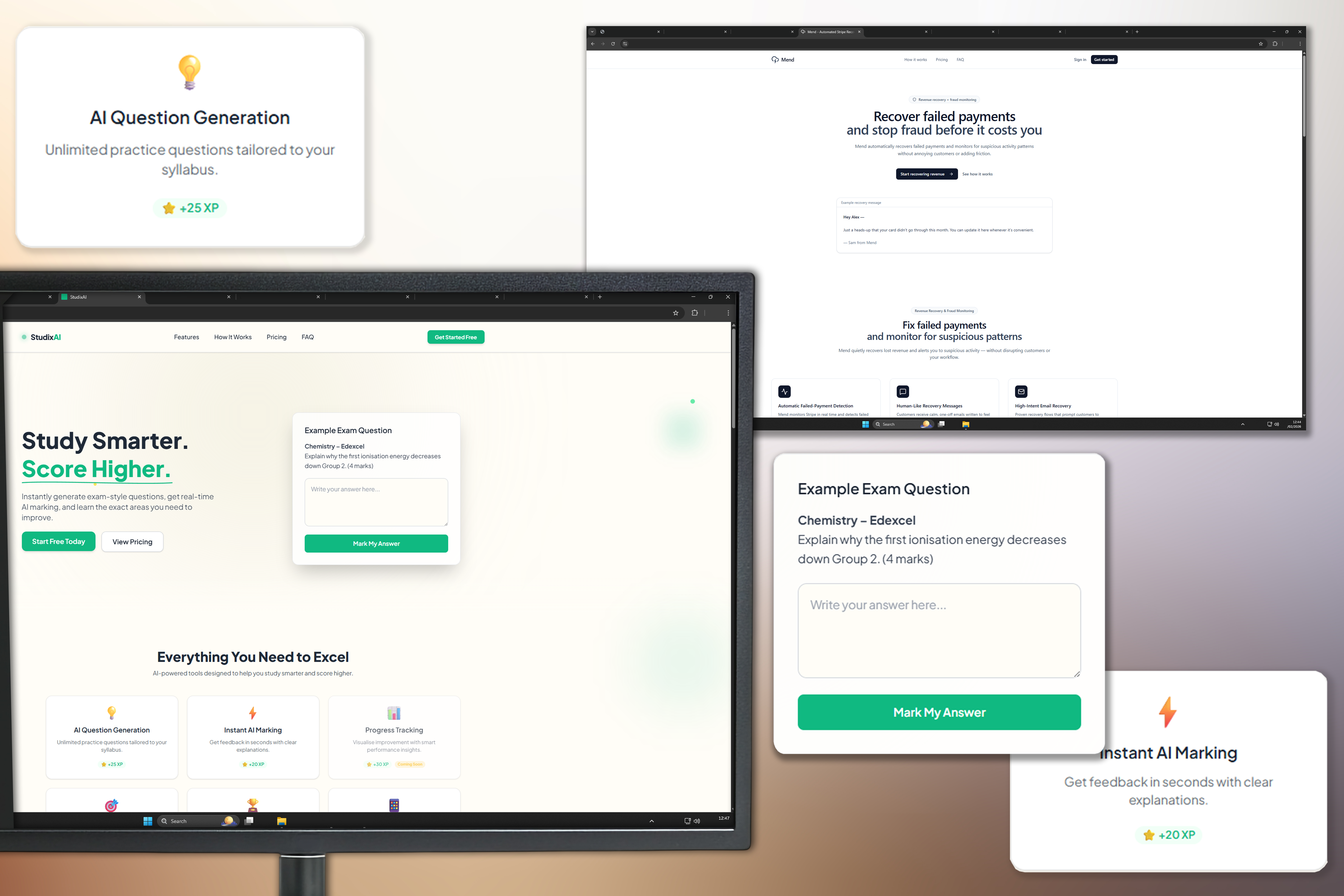 Web Development - StudyAI and Mend SaaS platforms showcase